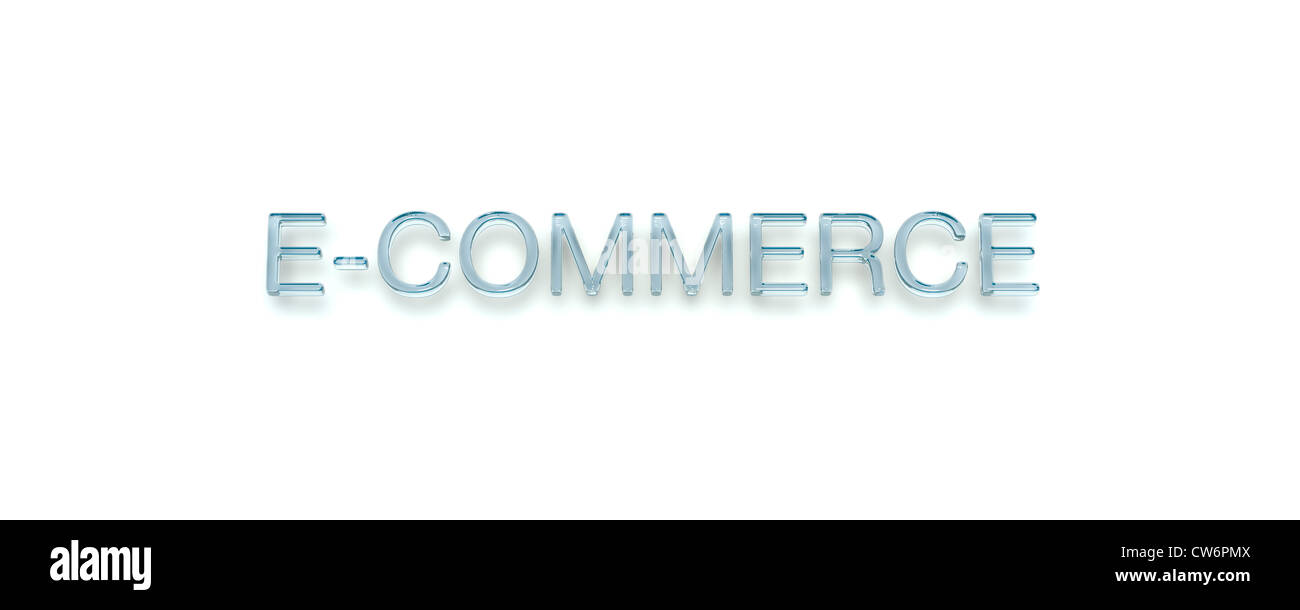 3D Stichwort "E-COMMERCE" Glass Style Stockfoto