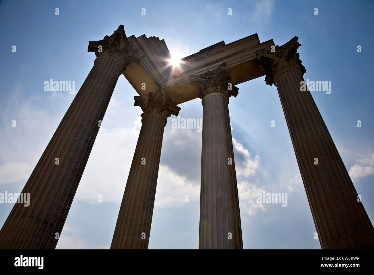 Hafentempel im archäologischen Park bei Gegenlicht, Deutschland, North Rhine-Westphalia, Xanten Stockfoto