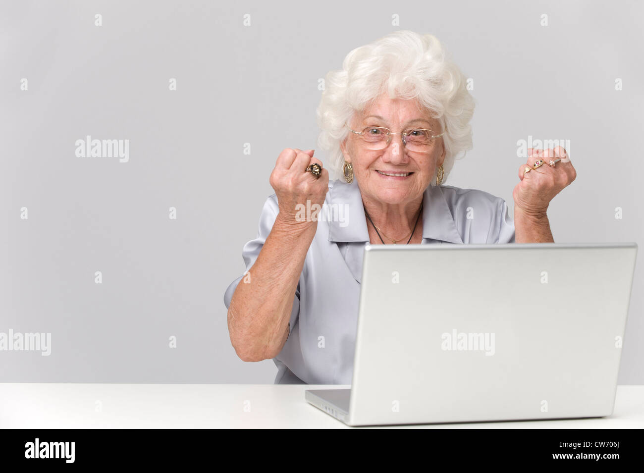 alte Frau mit laptop Stockfoto