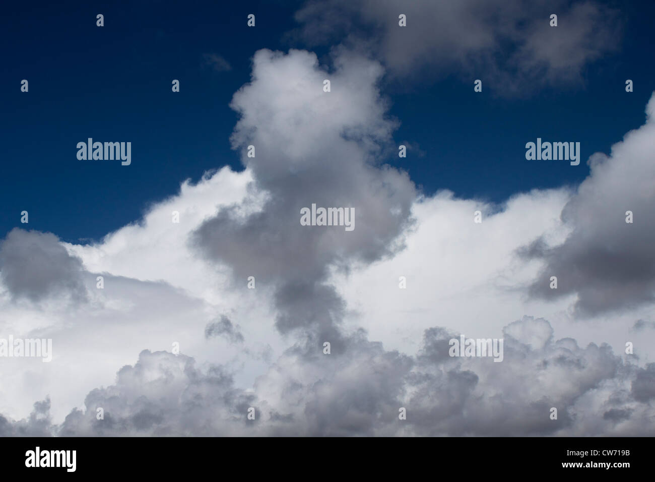 Blauer Himmel mit weißen und grauen weichen Wolken Stockfoto