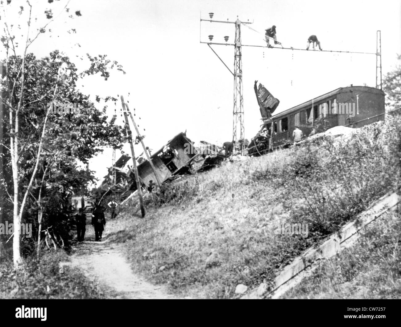 Sabotage der Eisenbahnen von der F.F.I. (Forces Françaises de l'Intérieur) Widerstandskämpfer. Juli 1944 Stockfoto