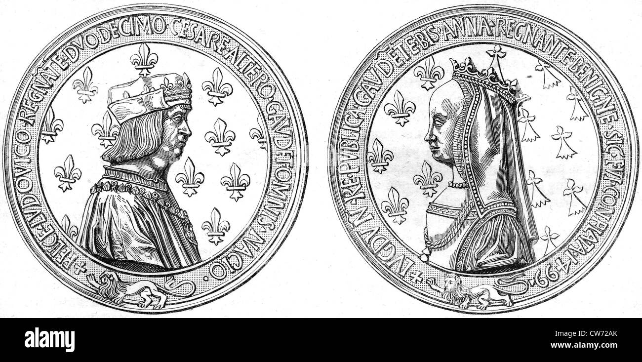 Medaille darstellen Louis XII. und Anne de Bretagne Stockfoto