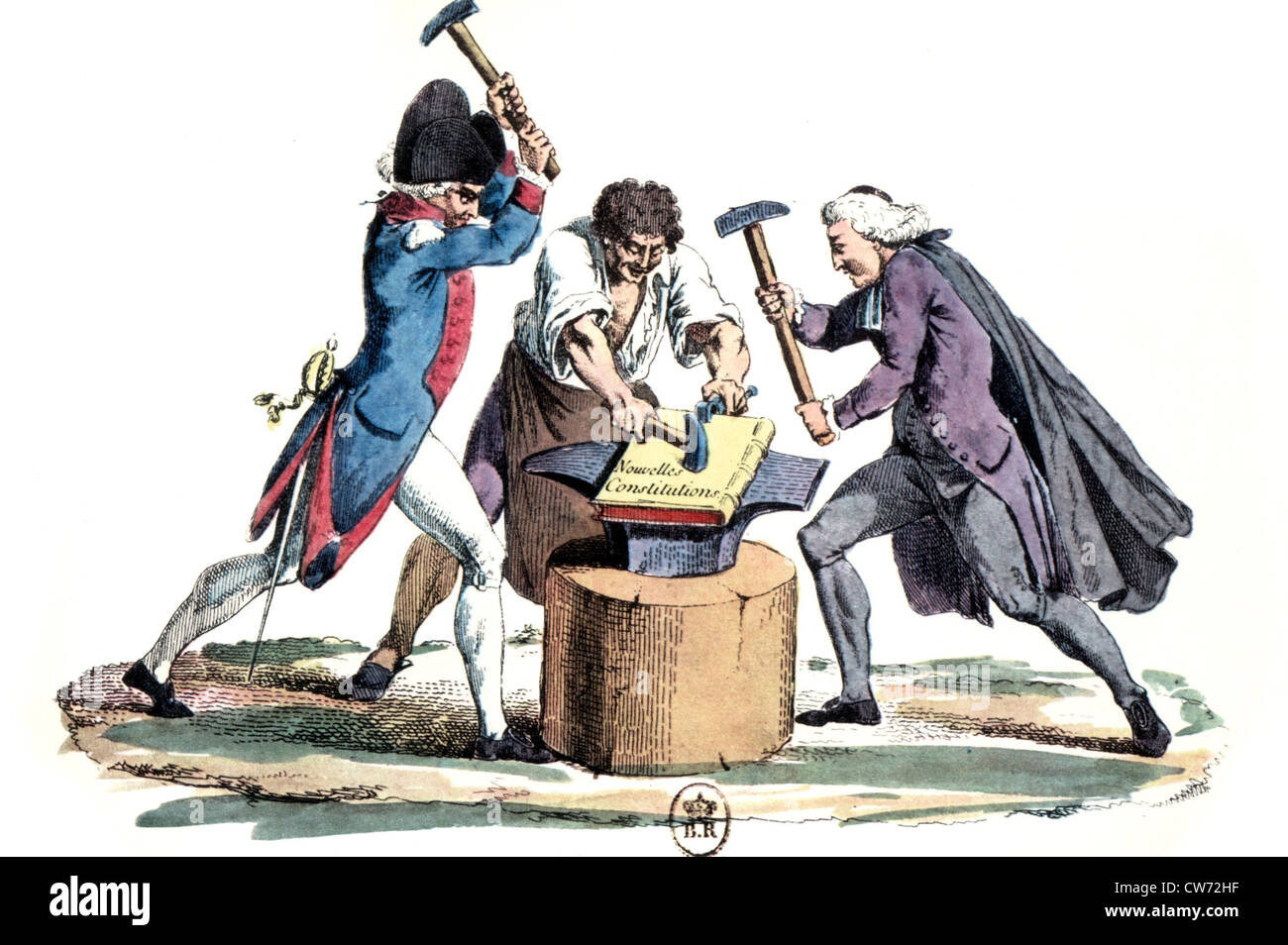 Karikatur, Les Trois Ordres Élaborant la Française Verfassung Stockfoto