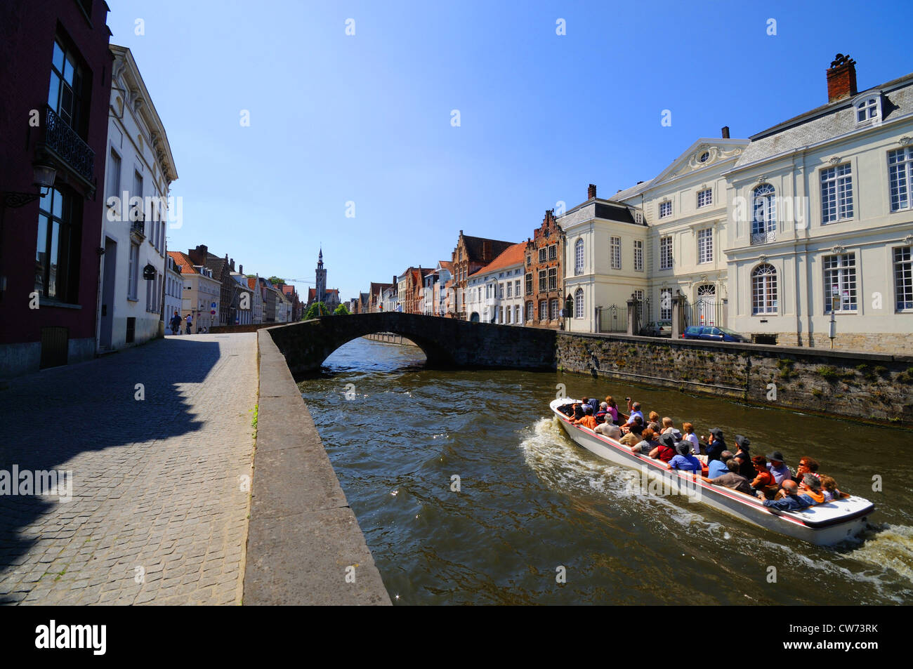 Wasserstraße mit Ausflug Boot, Belgien, Flandern, Handelsherren Stockfoto