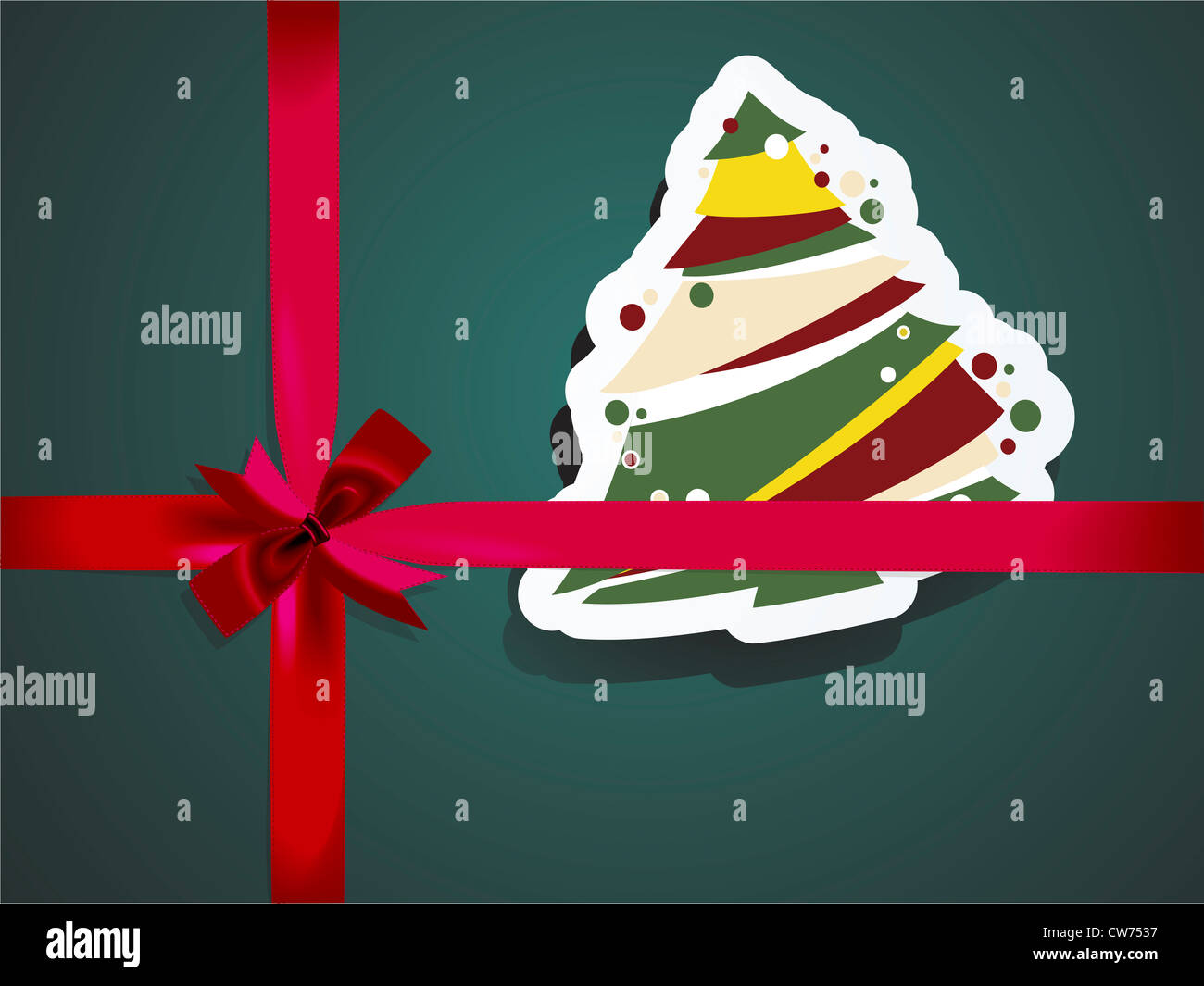 Scherenschnitt Weihnachtskarten mit Weihnachtsbaum und roten Bändern