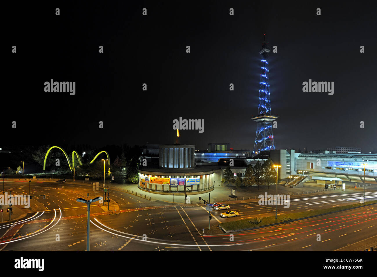 Funkturm am Messegelände Berlin, beleuchtet für Festival der Lichter 2009, Deutschland, Berlin Stockfoto