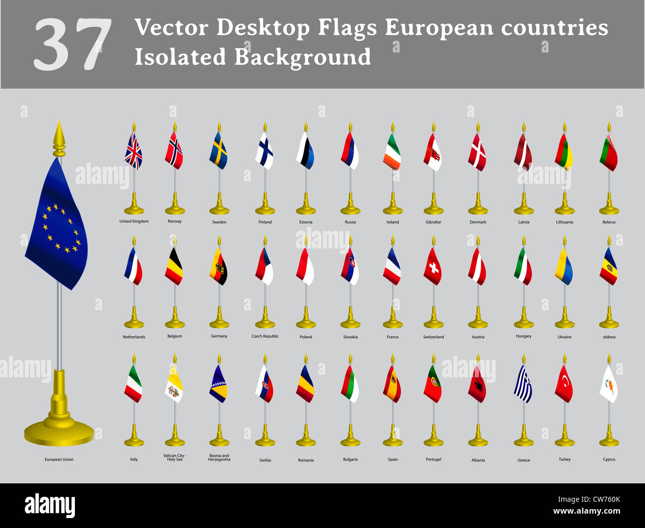 Desktop-Flaggen europäischer Länder isolierte Formularsatz Stockfoto