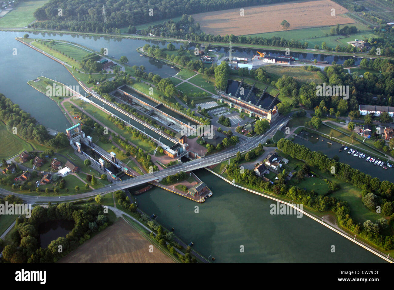 Schleuse von industriellen Museum Schiff heben Henrichenburg am Dortmund-Ems-Kanal, Waltrop, Ruhrgebiet, Nordrhein-Westfalen, Deutschland Stockfoto