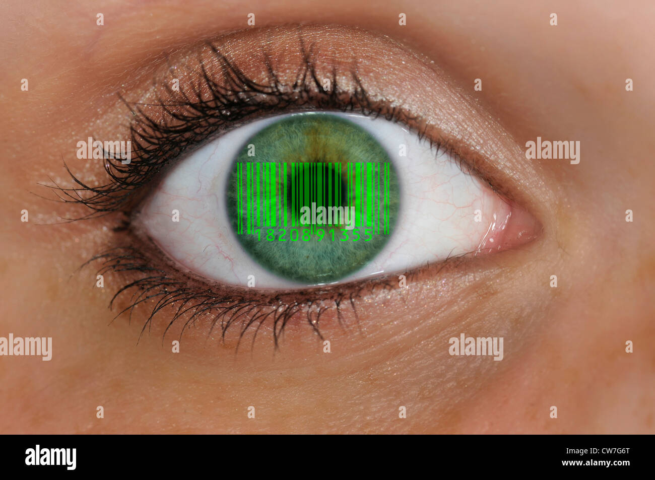 Auge mit Barcode, Symbol gläserne Kunde Stockfoto