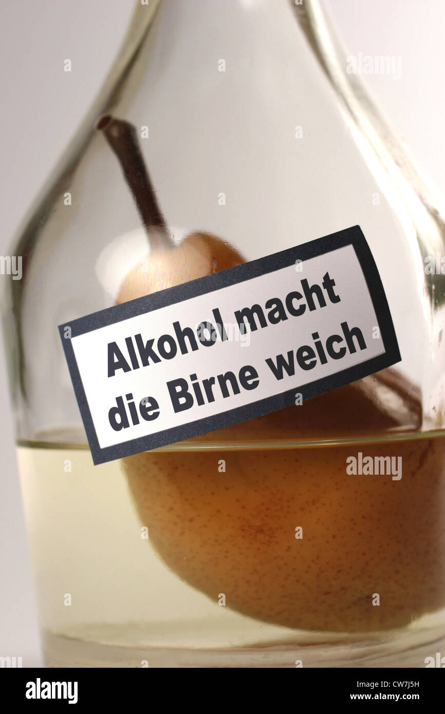 Flasche mit Alkohol-Warnung Stockfoto