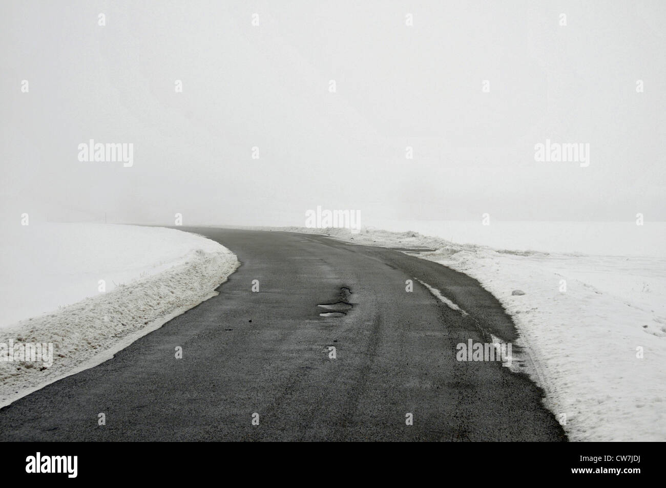 Straße im Schnee bei nebligen Wetter, Deutschland, sch.ools.it Alb Stockfoto