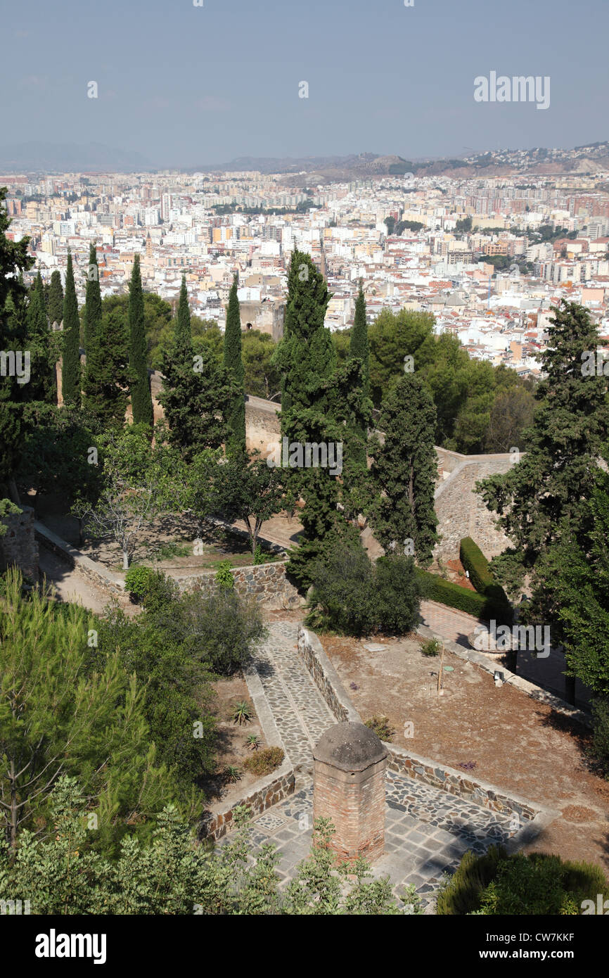 Málaga, wie gesehen von der Burg Gibralfaro, Andalusien Spanien Stockfoto