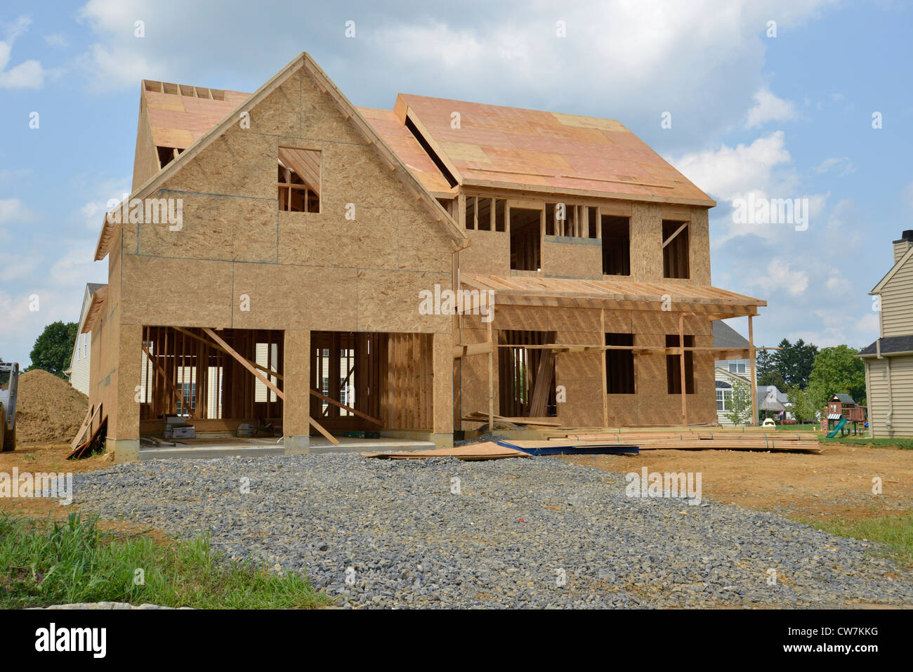 neues Einfamilienhaus im Bau Stockfoto