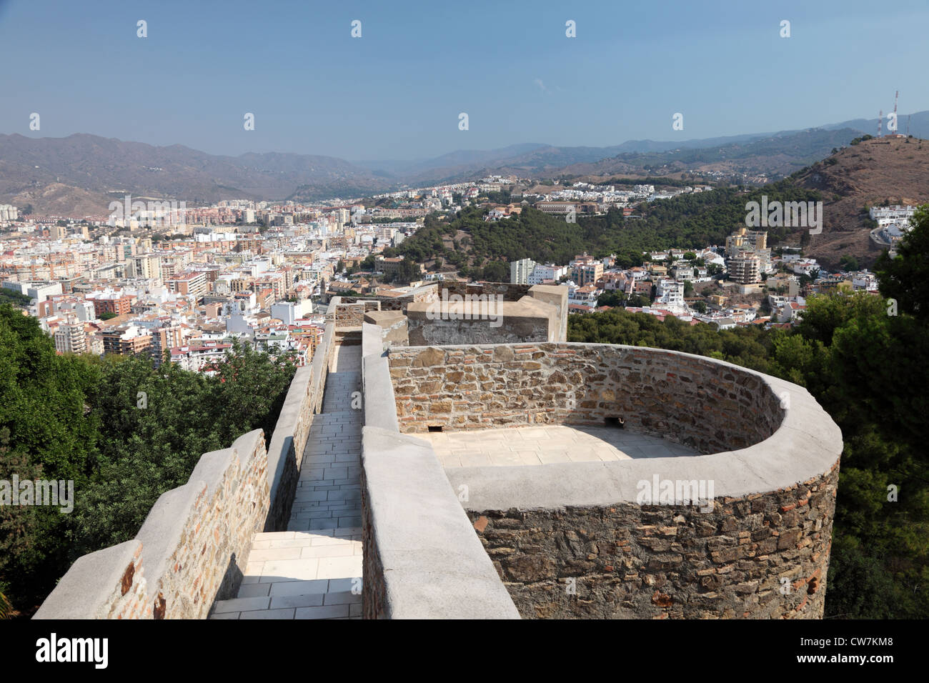 Wälle der Burg Gibralfaro in Malaga, Andalusien Spanien Stockfoto