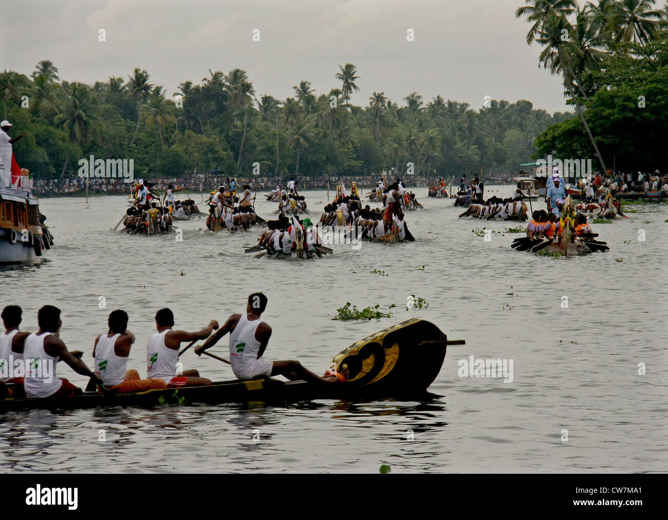 Ruderern aus Nehru Trophäe-Regatta in Alappuzha wieder Wasser früher bekannt als Alleppey, Kerala, Indien Stockfoto