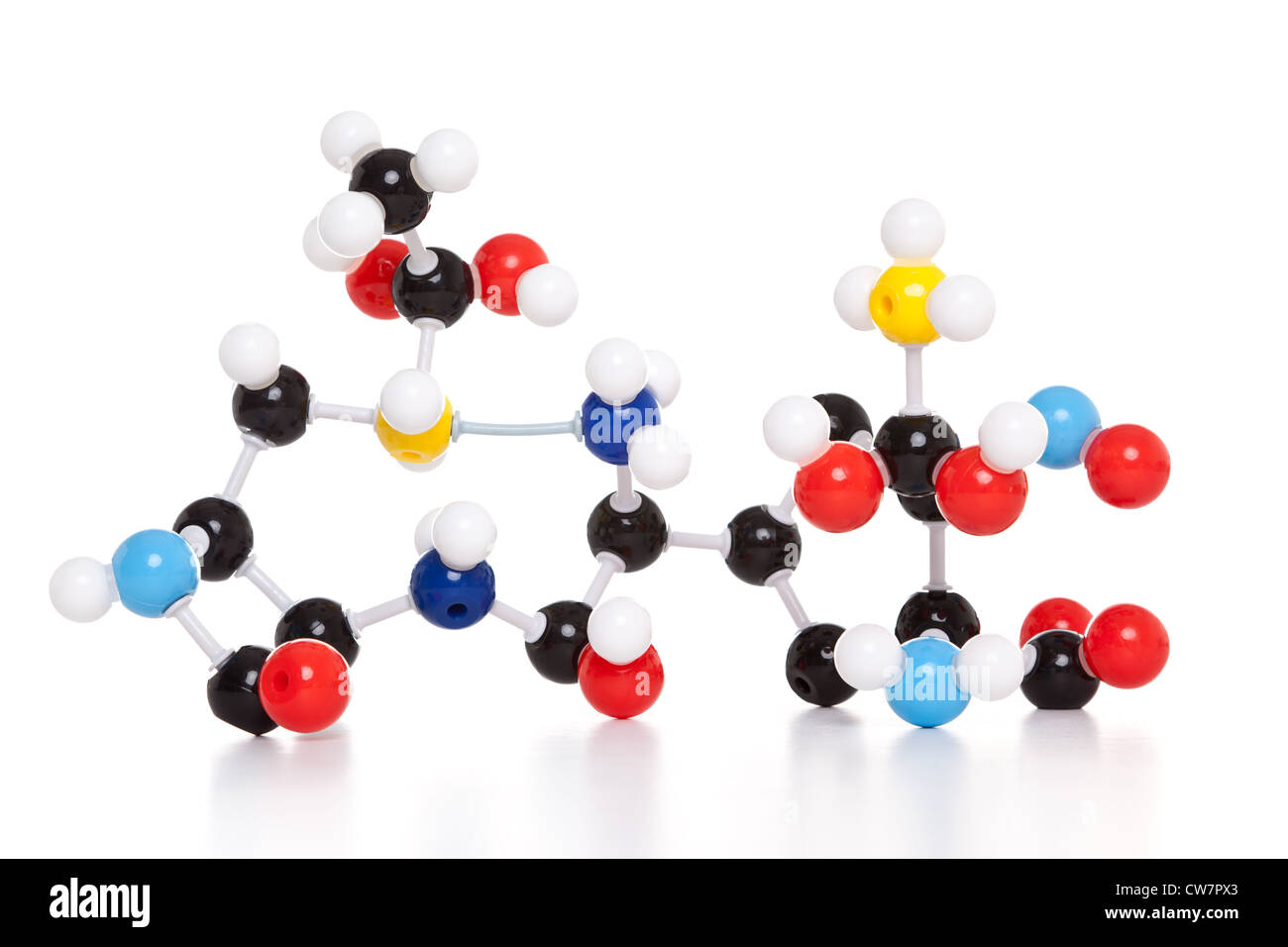 Foto eines molekularen Atom Modells isoliert auf einem weißen Hintergrund. Stockfoto