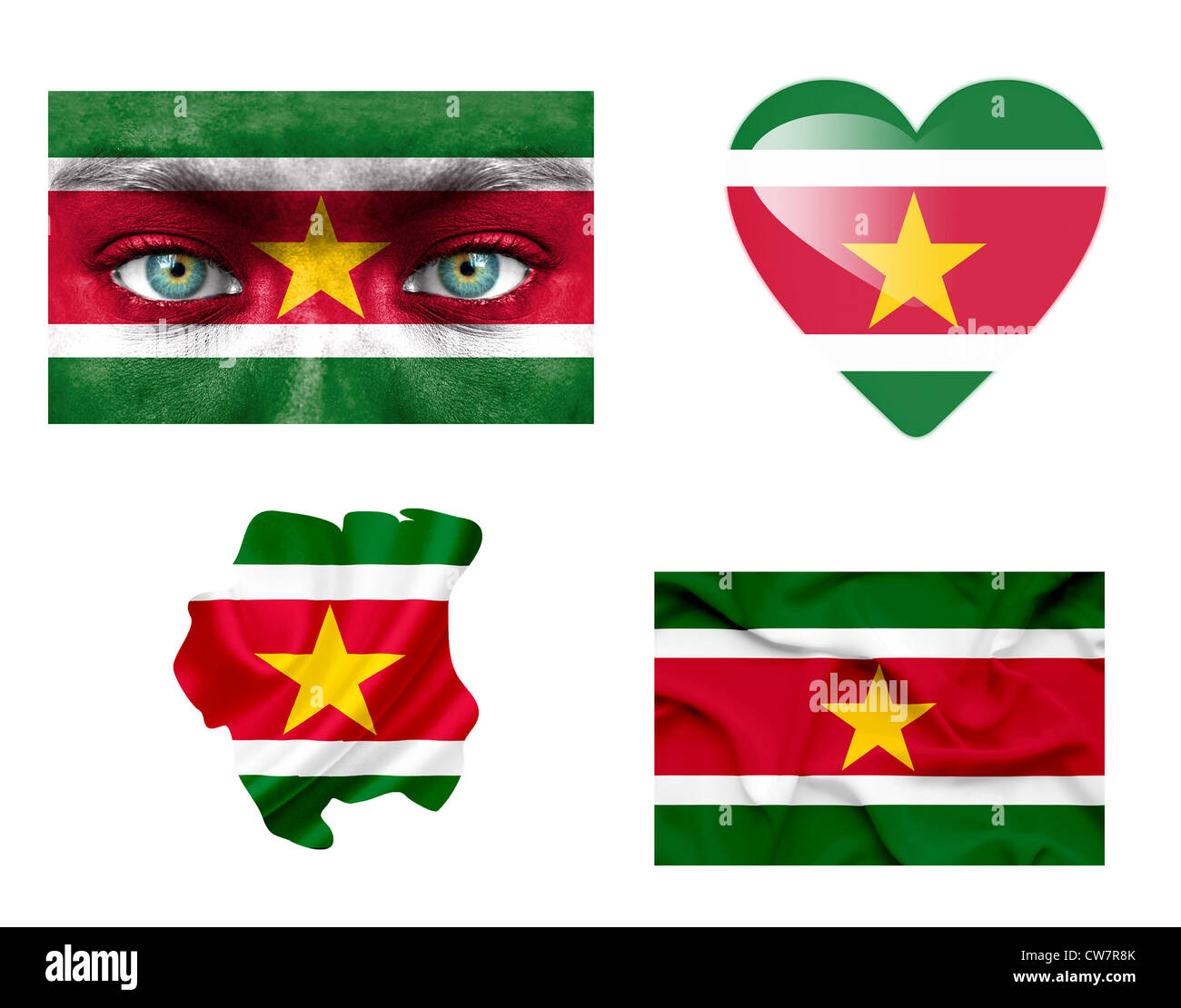 Satz von verschiedenen Suriname flags Stockfoto