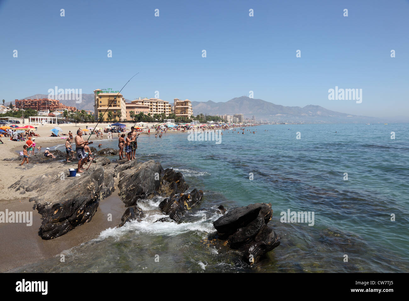 Strand in Fuengirola, Costa Del Sol, Andalusien Spanien Stockfoto