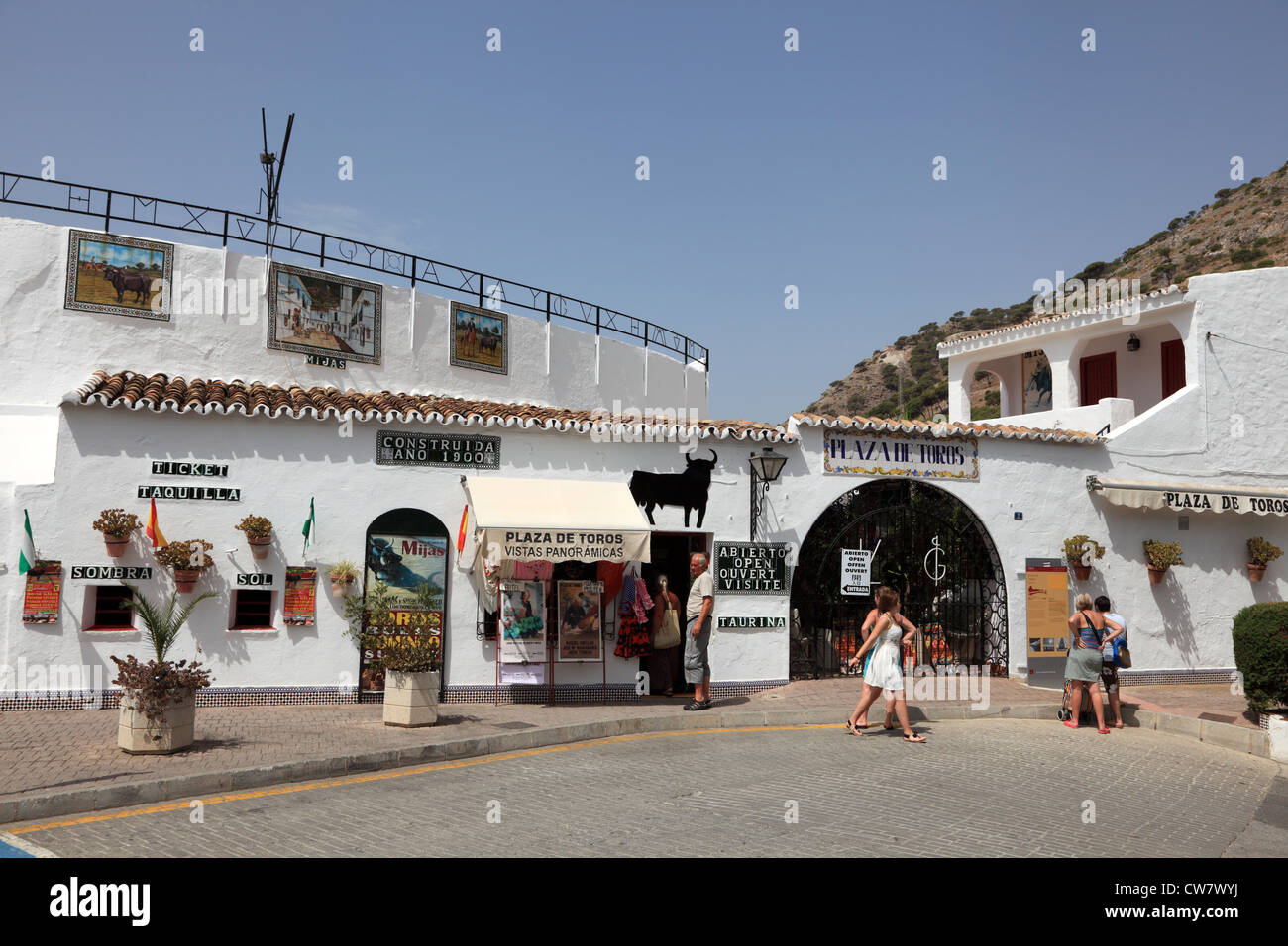 Stierkampfarena (Plaza de Toros) in Mijas Pueblo, Andalusien Spanien Stockfoto