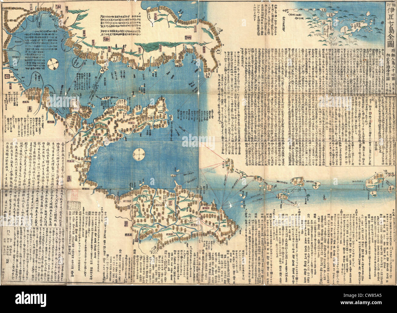 1847 japanische Edo Periode Holzschnitt Karte der Izu-Inseln (Tokyo oder Edo) Stockfoto