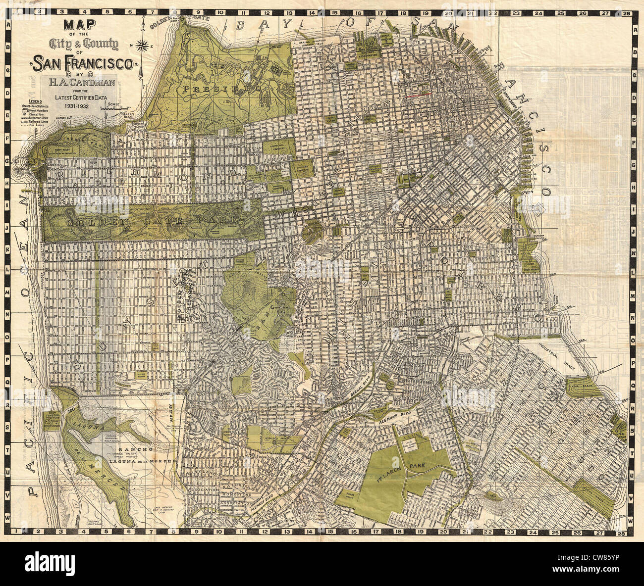 1932-Candrain-Karte von San Francisco, Kalifornien Stockfoto