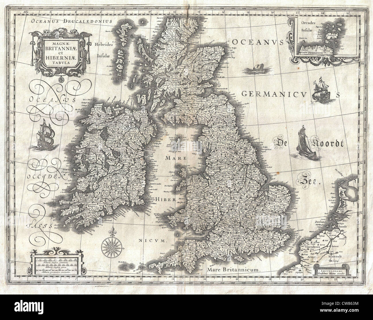 1631 Blaeu Karte der britischen Inseln (England, Schottland, Irland Stockfotografie - Alamy