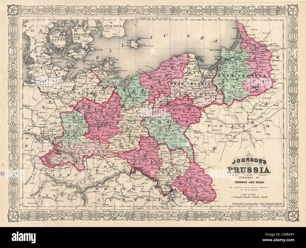 1866 Johnson Karte von Preußen, Deutschland Stockfoto