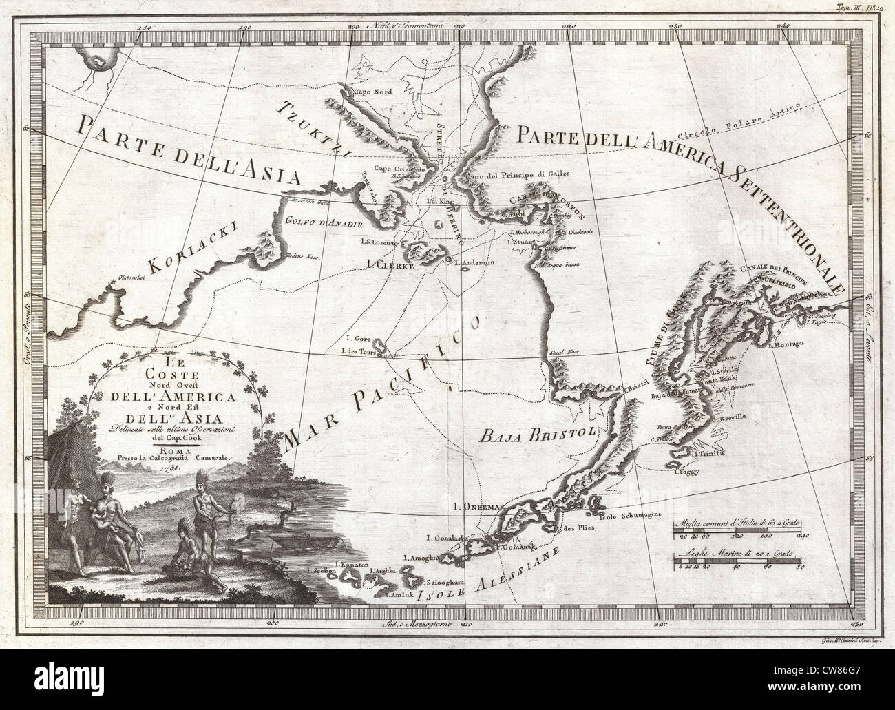1798 Cassini-Karte von Alaska und die Bering-Straße Stockfoto