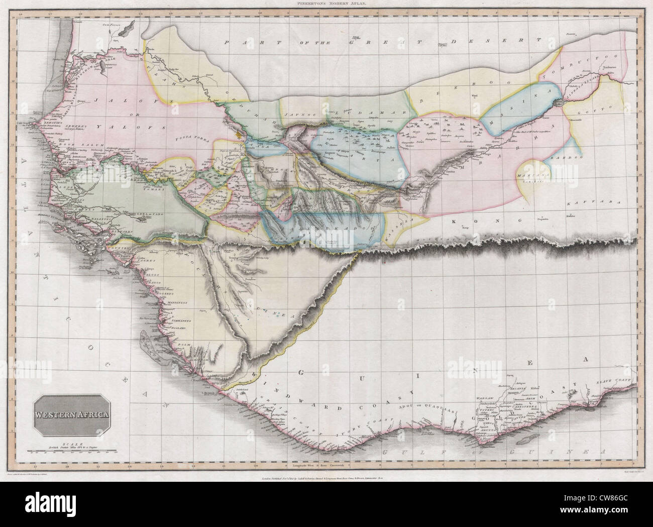 1813 Pinkerton Karte von Westafrika (Niger Tal - Berge von Kong Stockfoto