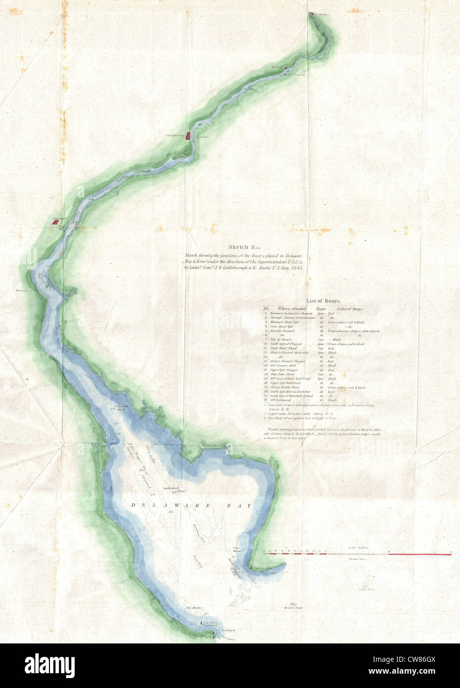 1848-US-Küste Übersichtskarte der Delaware Bay Stockfoto