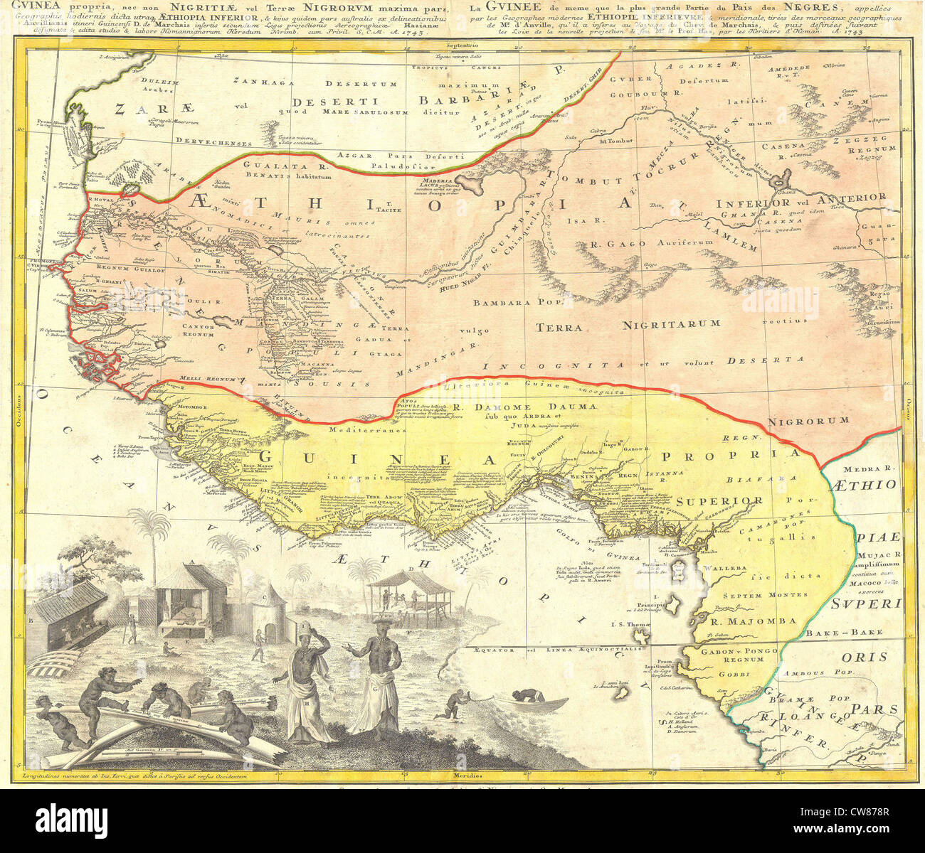 1743 Homann Erben Map of West Africa (Sklavenhandel Referenzen) "Guinea" - Stockfoto