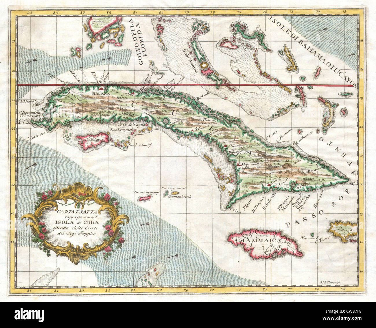 1763 Terreni - Coltellini Karte von Kuba und Jamaika Stockfoto