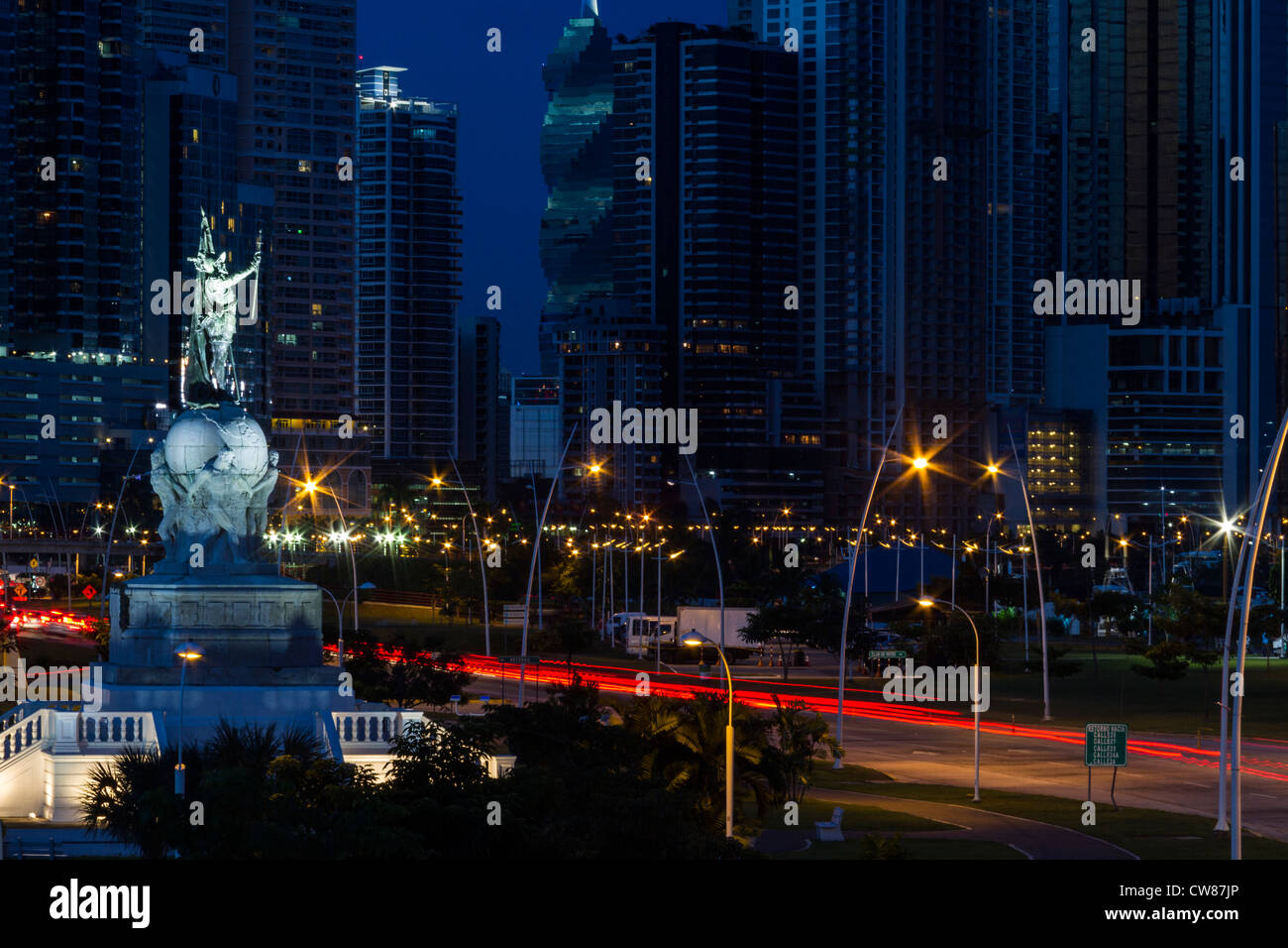 Vasco Nunez de Balboa Denkmal, Coastal Beltway, Panama City, Republik von Panama Stockfoto