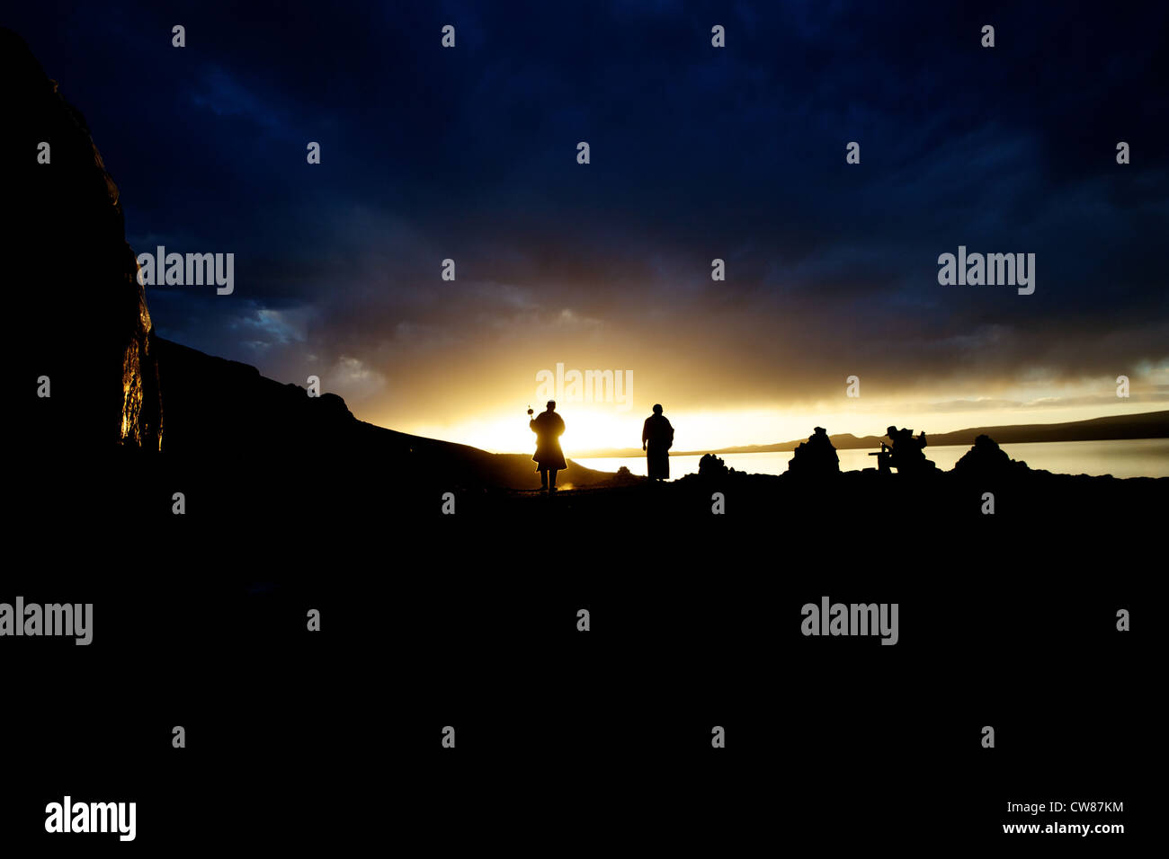 Tibet Namtso See Sonnenuntergang Stockfoto