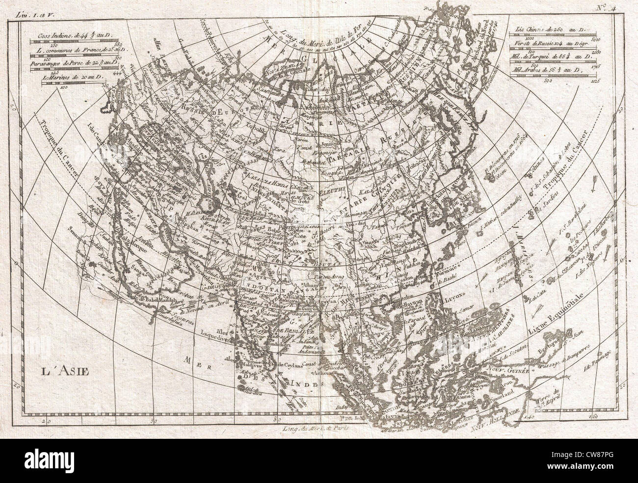 1780 Raynal und Bonne Karte von Asien Stockfoto