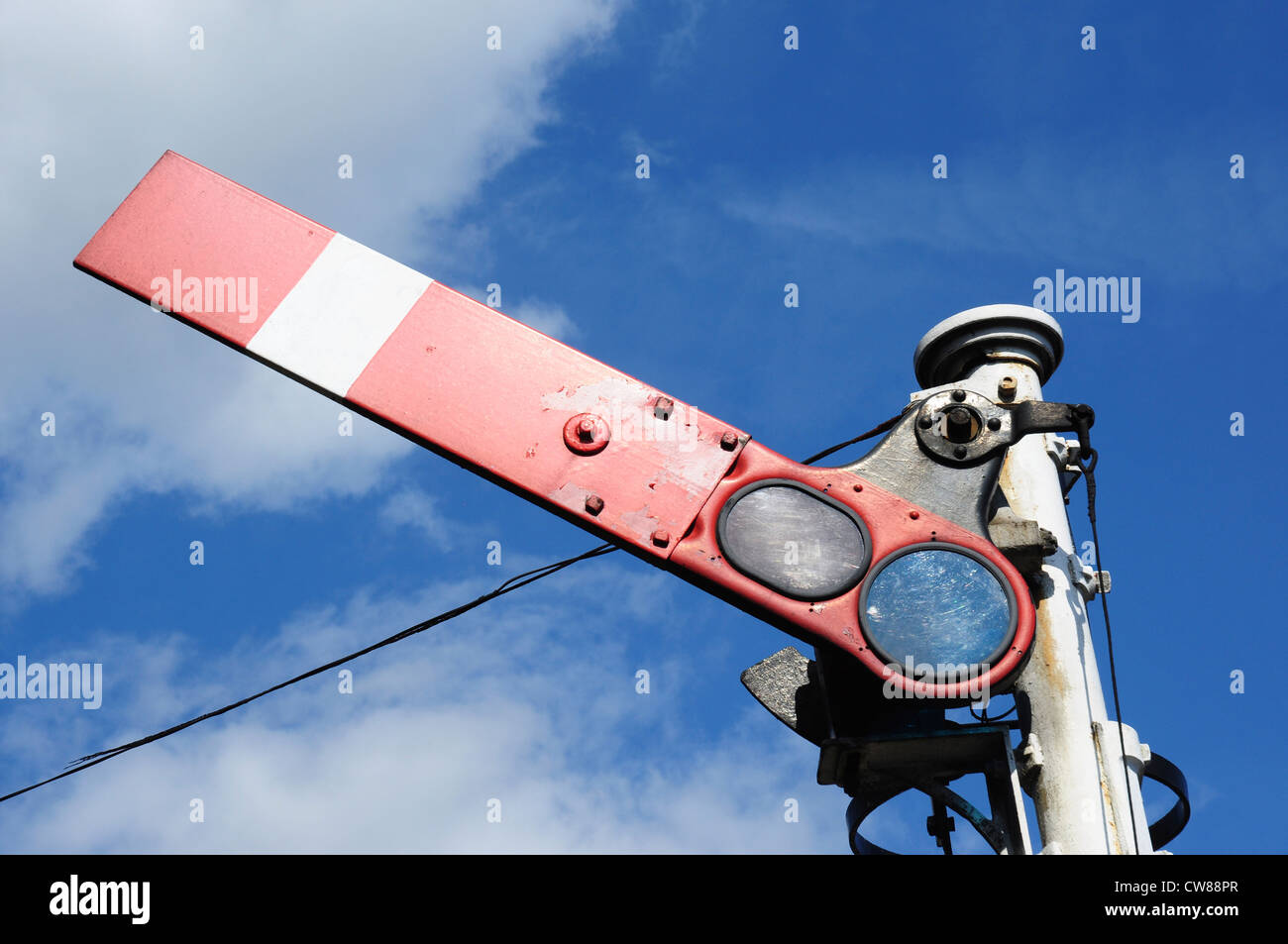 Formsignal am Seeufer & Haverthwaite Railway, Cumbria, England, UK Stockfoto