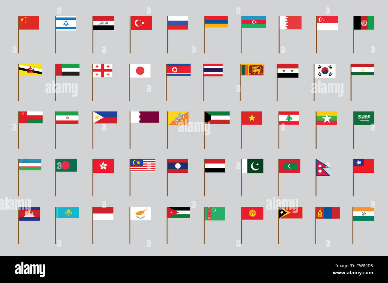 Satz von Flags von Asia Abbildung Stockfoto