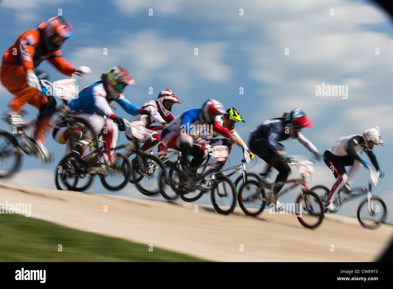 Aktion bei den Herren Fahrrad BMX bei den Olympischen Sommerspielen 2012 in London Stockfoto