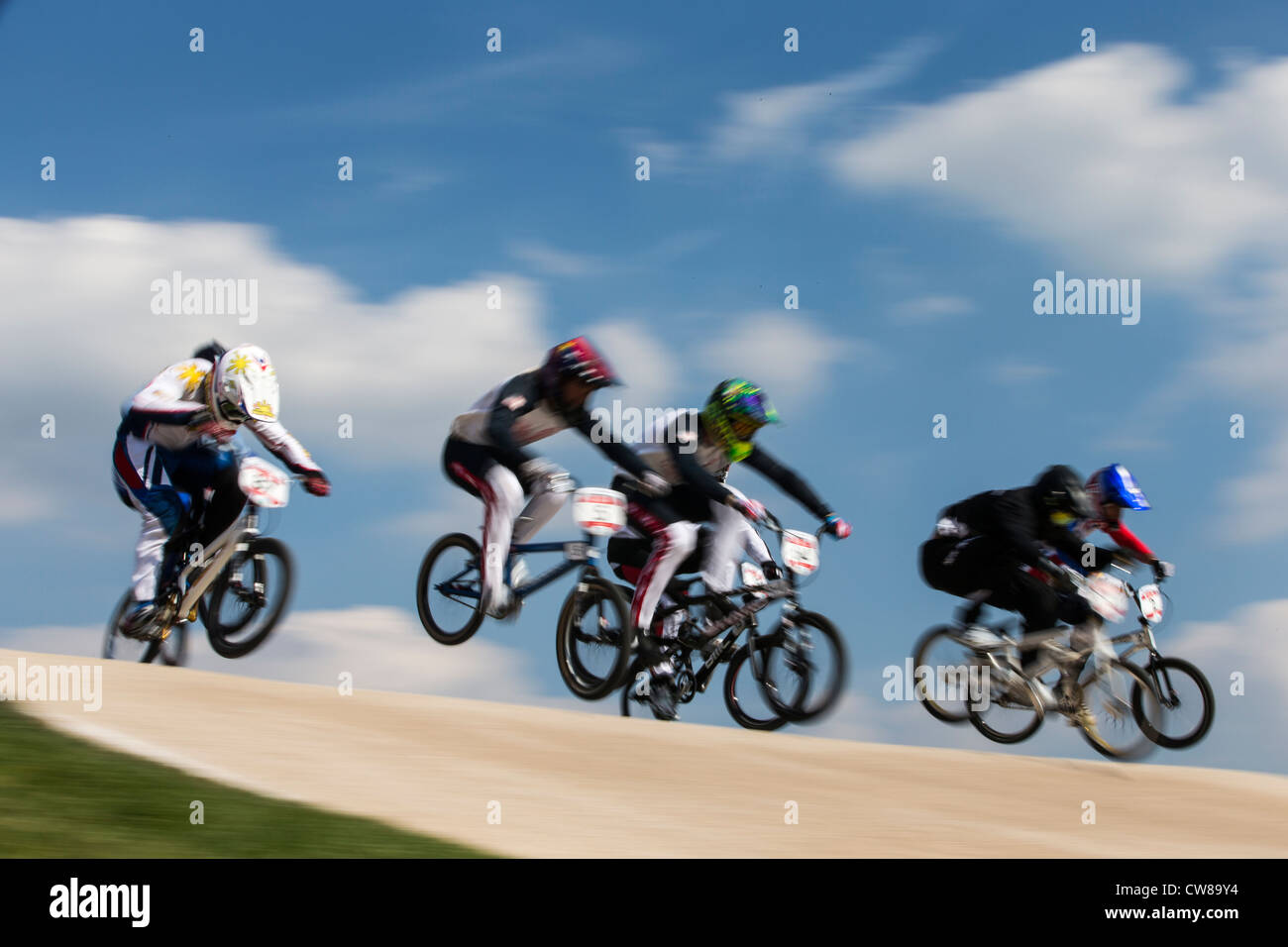 Aktion bei den Herren Fahrrad BMX bei den Olympischen Sommerspielen 2012 in London Stockfoto