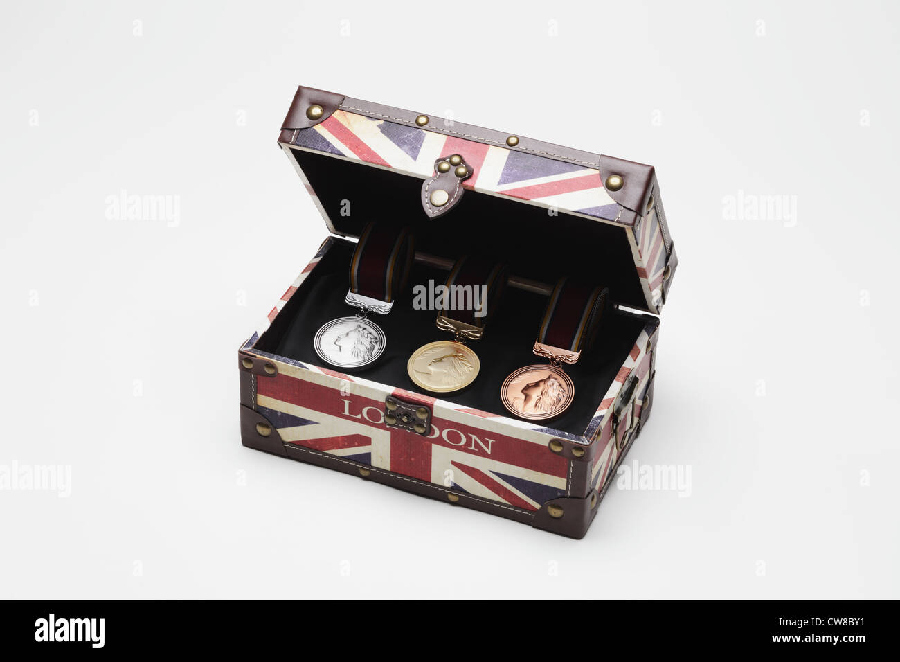 Medaillen im Aktenkoffer Stockfoto