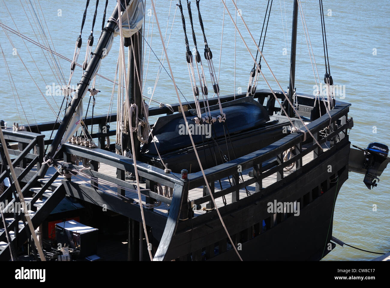 Stern der Pinta, Columbus-Schiff. Stockfoto