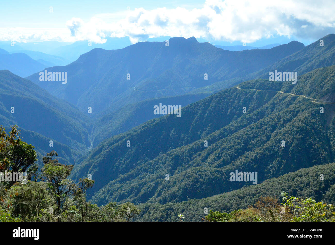 Death Road in Bolivien in der Nähe von La Paz in den Yungas-Bergen. Ein sehr gefährlicher Weg, aber spannend für Radfahrer... Stockfoto