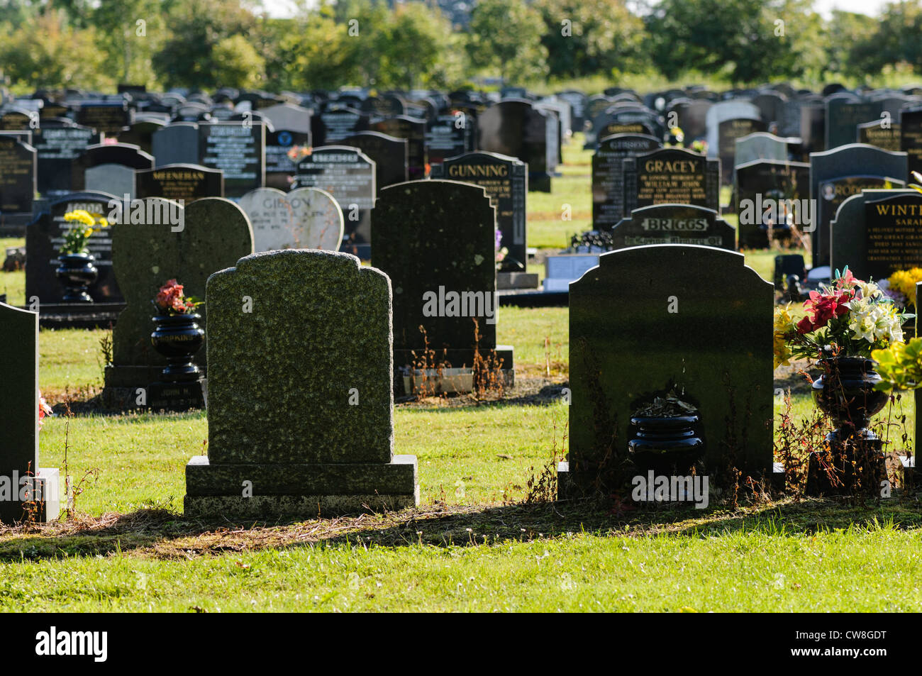 Grabsteine auf einem Friedhof Stockfoto