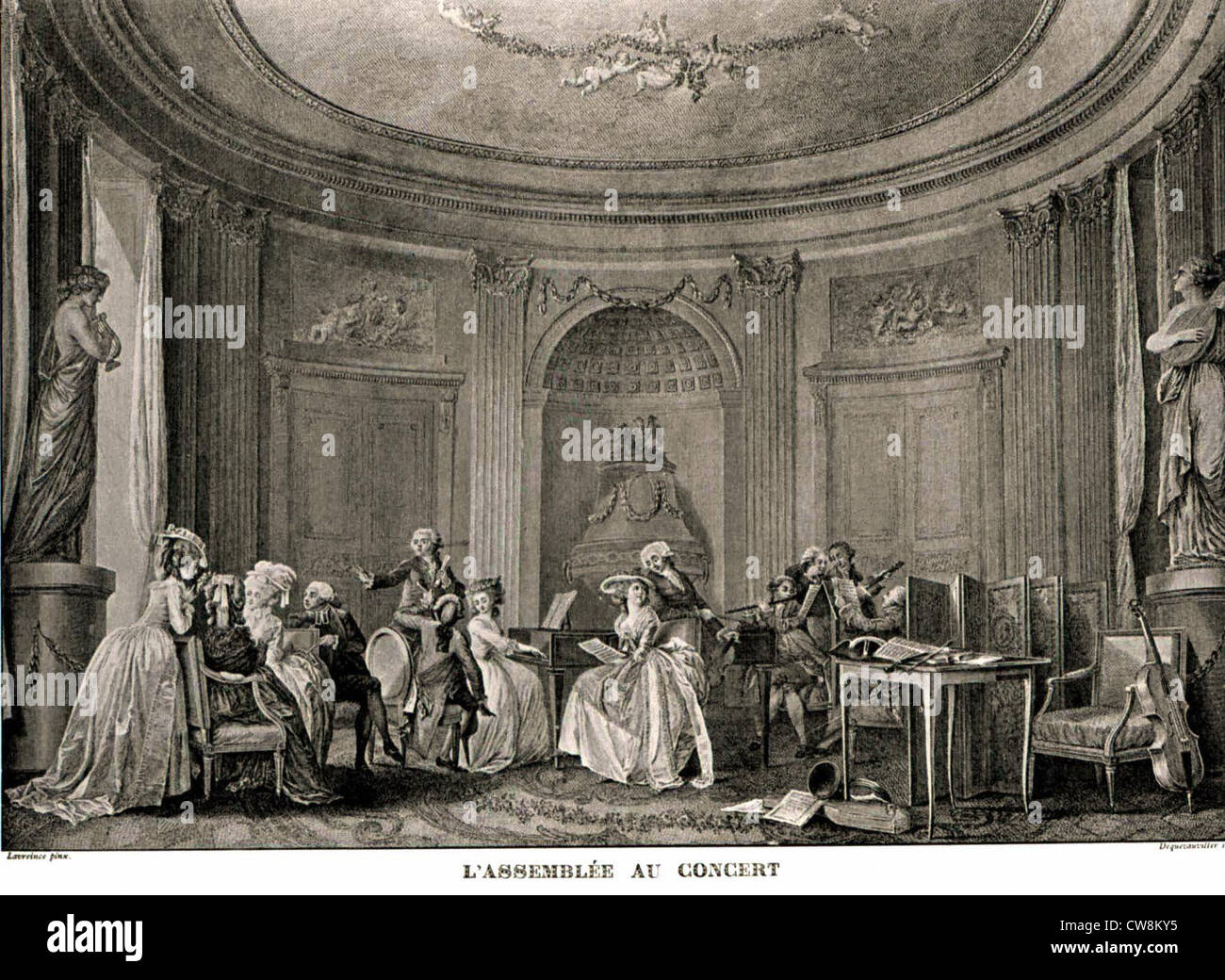 Kupferstich von Dequevauviller aus Lavreince, Genre-Szene Stockfoto