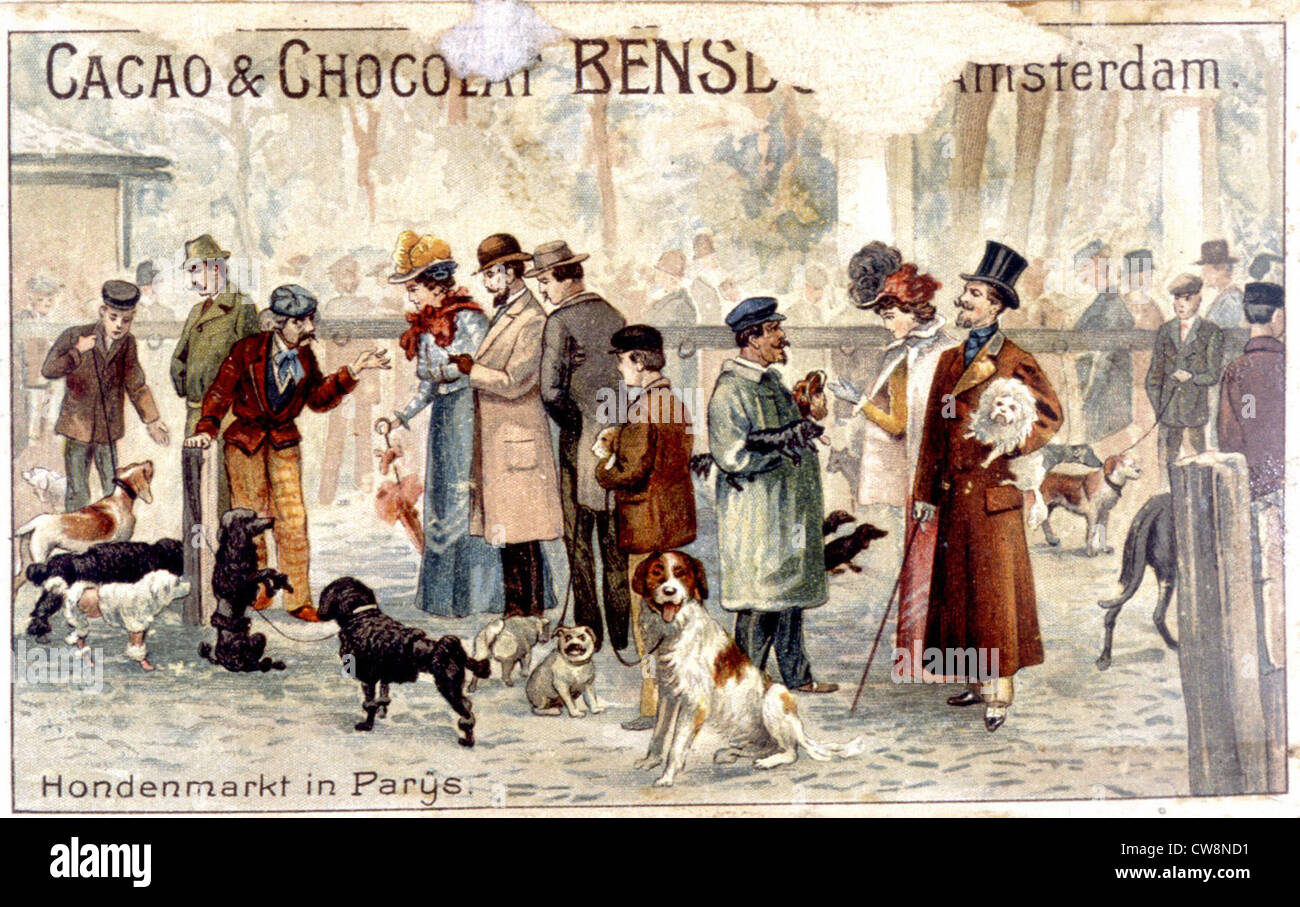 Paris-Hund-Markt im späten 19. Jahrhundert, Illustrationen Stockfoto
