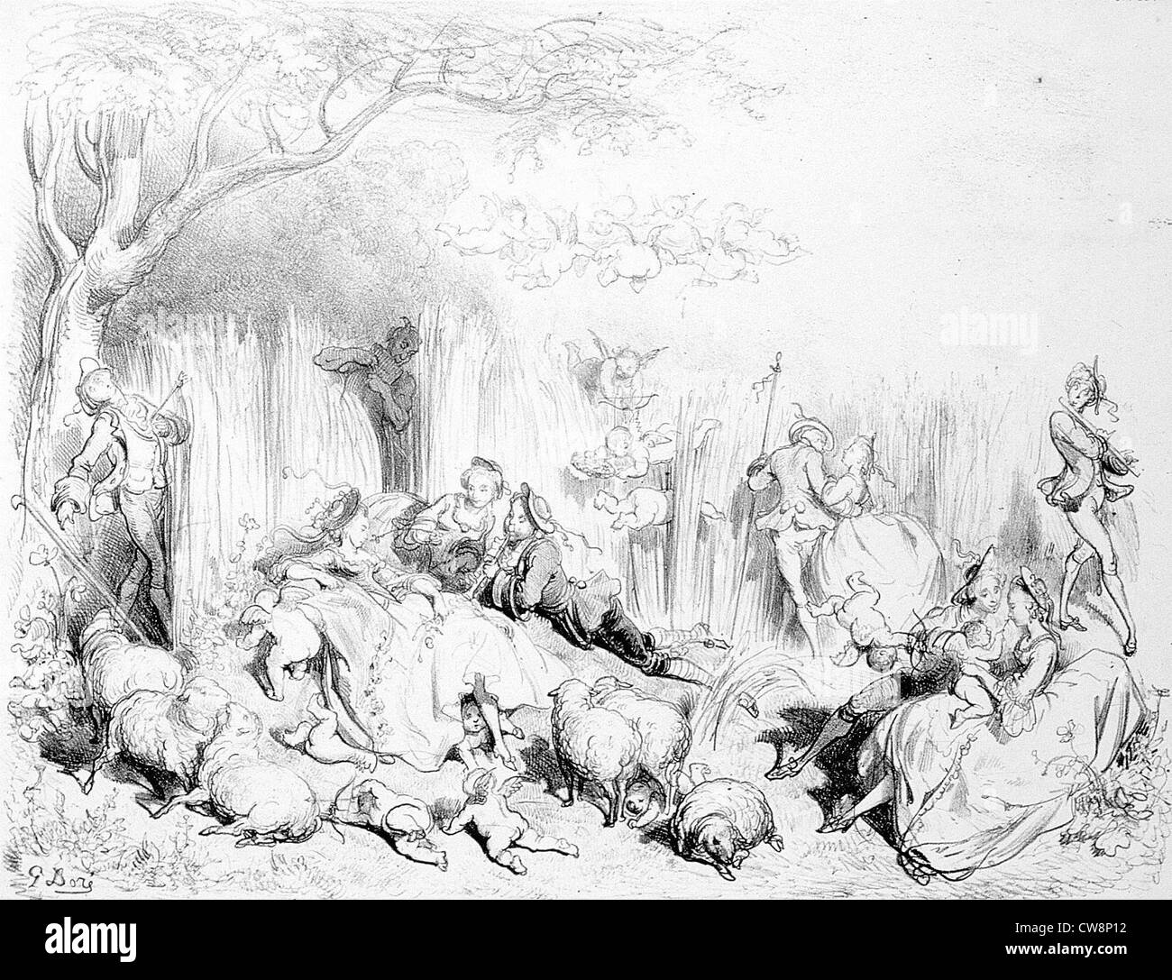 Louis XV pastorale Szene, Illustration von Gustave Doré Stockfoto