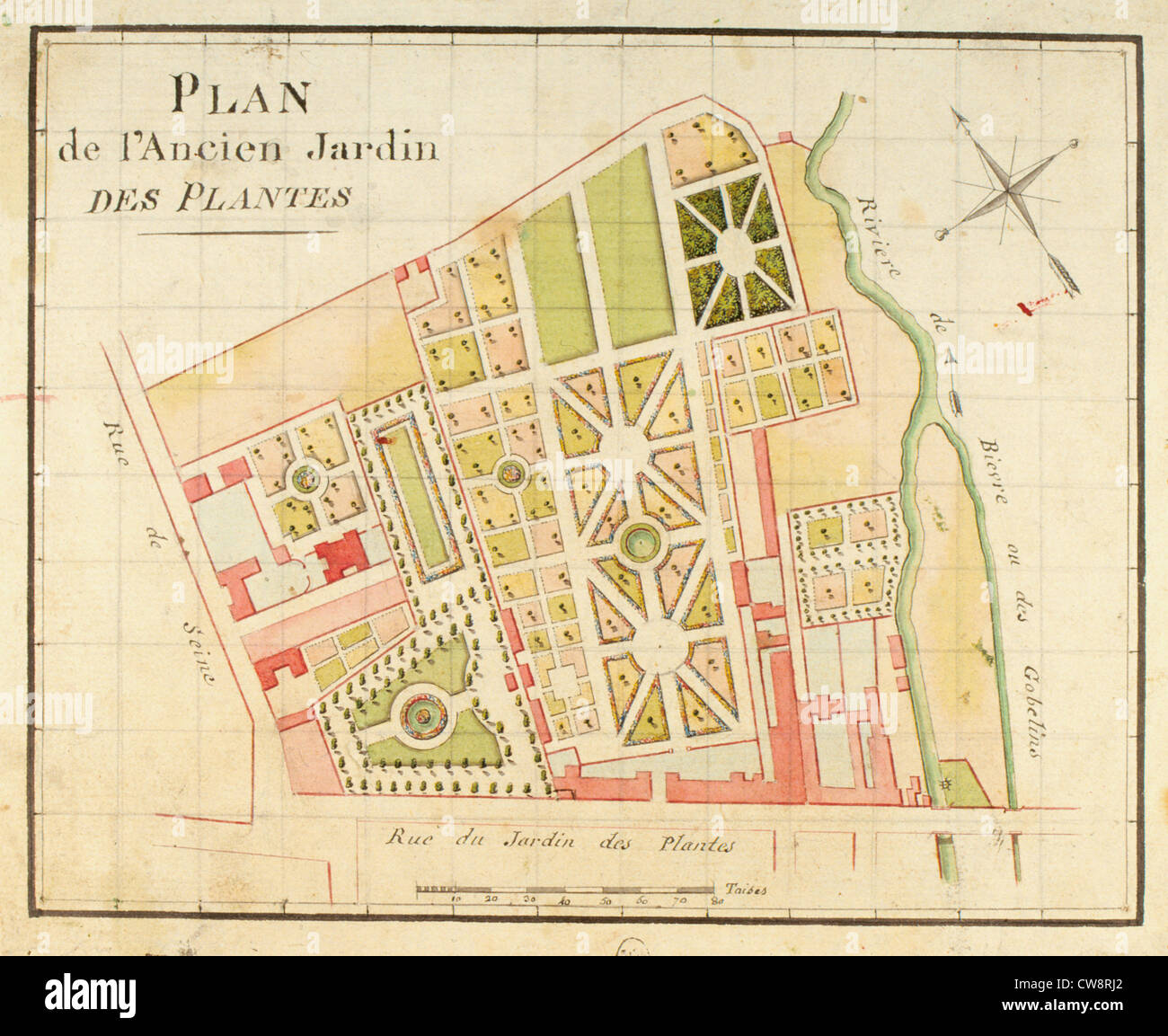 Plan des Jardin des Plantes von J. Barbeau Stockfoto