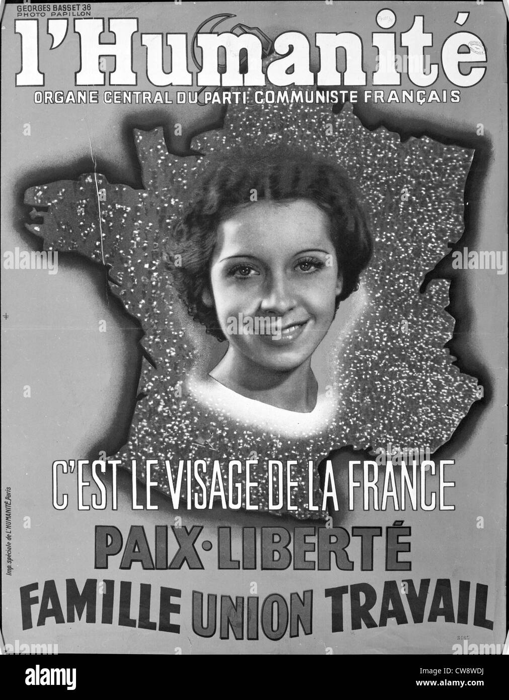 Werbung Plakat Parti communiste Zeitung "l ' Humanité" Stockfoto