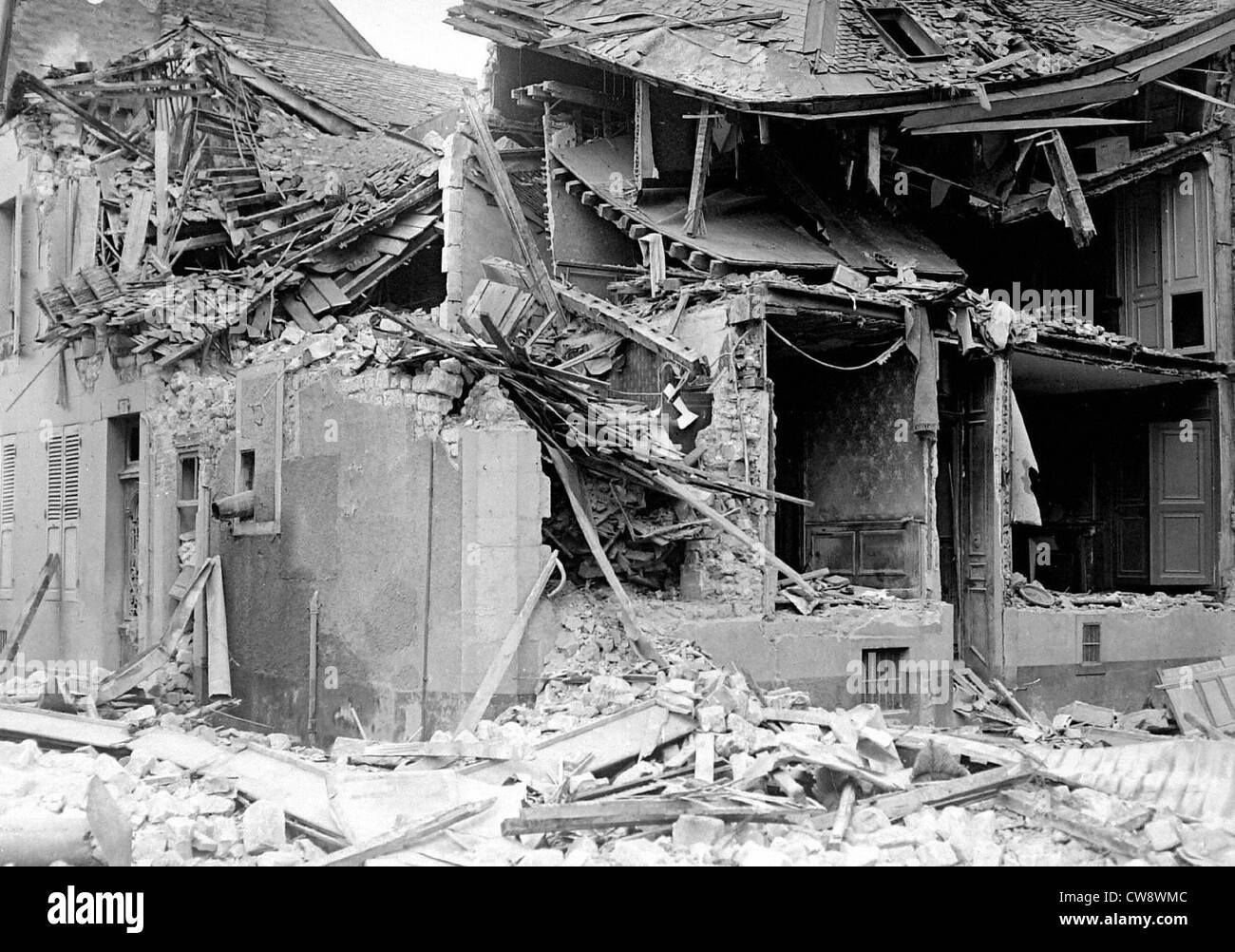 Nach der Schlacht Marne Effekte Shell auf Haus bombardiert Reims Stockfoto