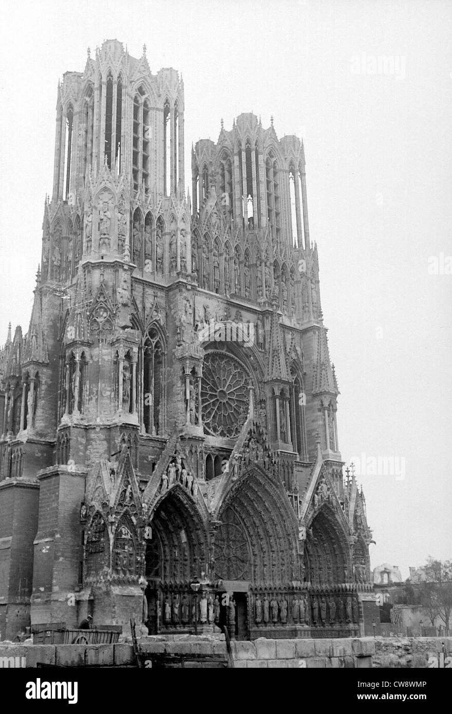 Bombardiert nach Schlacht Marne - Reims Kathedrale Stockfoto